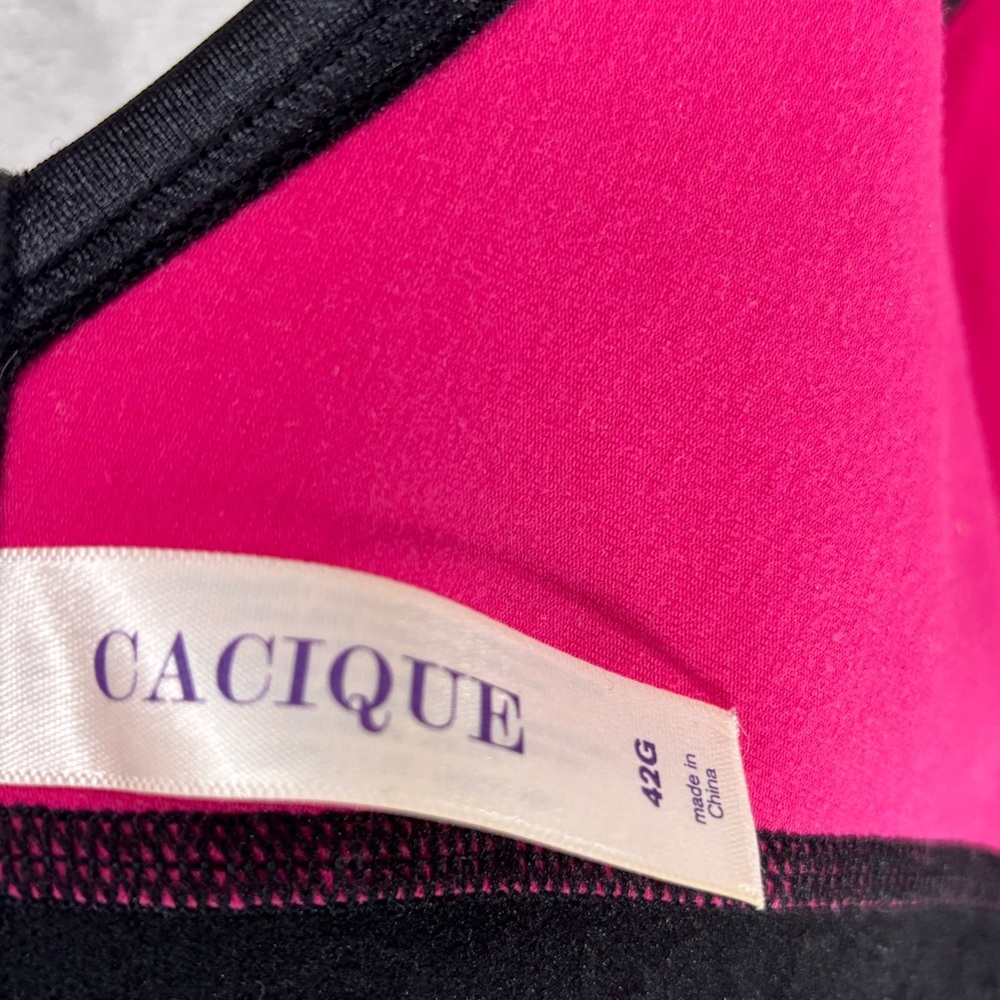 Cacique Unlined No Wire Vibrant Pink and Black Bra 42G - Picture 5 of 7